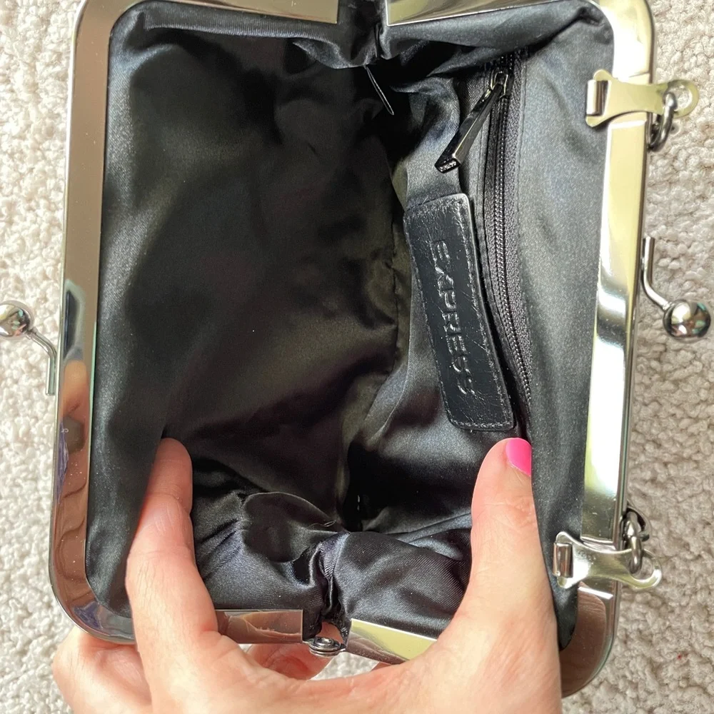 Express Retro Black Sequin Gunmetal Chain Strap Coin Purse Clutch Bag Purse
